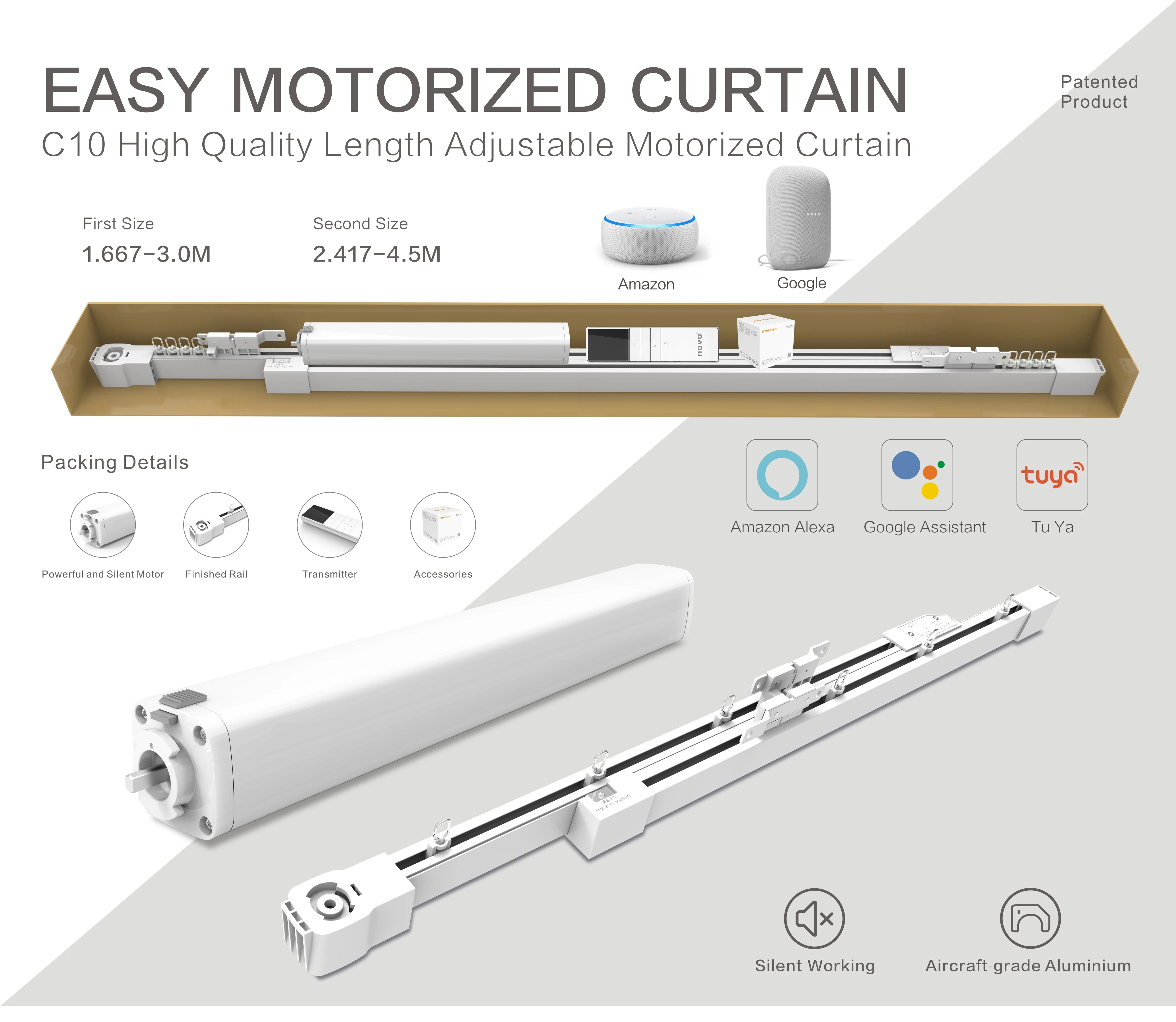 Alexa Google Control Smart Zigbee Home Automation Electric Automation Motor Automatic Track Rail Rod Curtain Motor