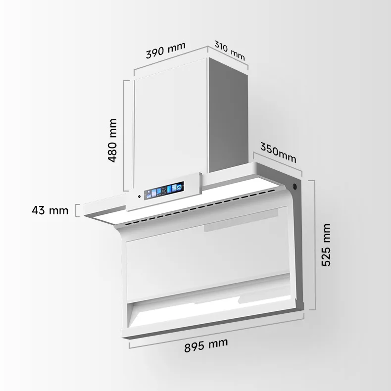 Hotte de cuisinière intelligente blanche en forme de 7, haute puissance d'aspiration, côté supérieur, double aspiration, agitant automatiquement les livres, démarrage et arrêt