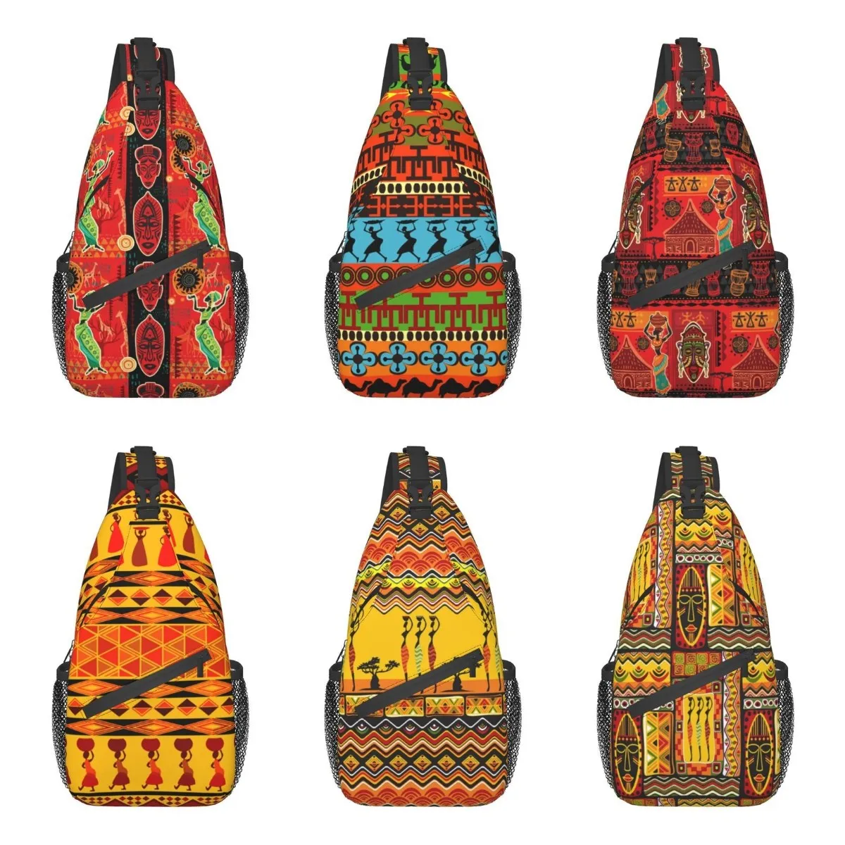 

African Ethnic Motifs Sling Crossbody Backpack Men Custom Africa Art Culture Chest Shoulder Bag for Travel Hiking Daypack