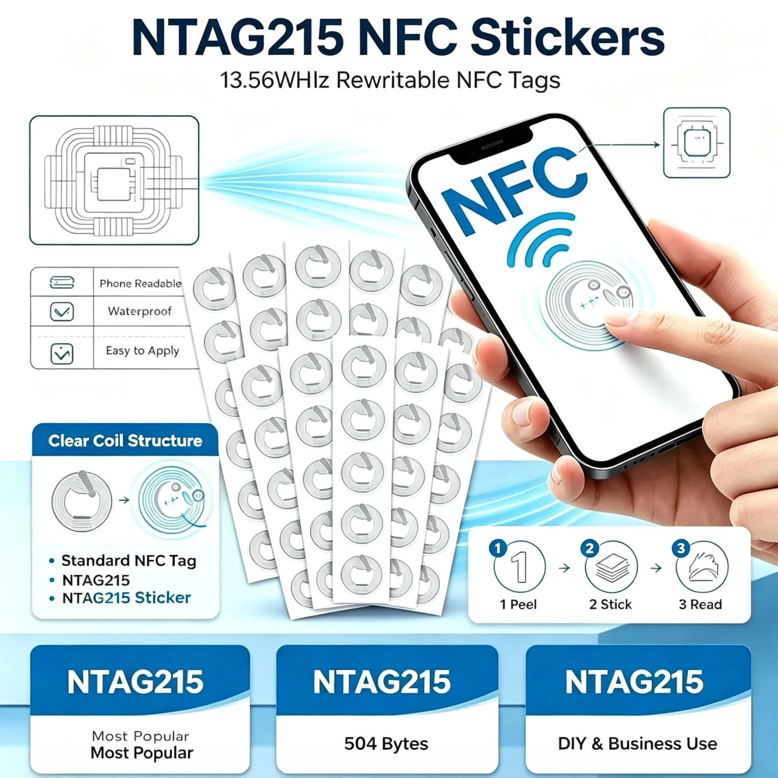 50-200PCS Ntag 215 NFC Phone Available RFID Tag Stickers Adhesive Label NFC Ntag215 Self-adhesive Tag 13.56MHz ISO14443A Sticker