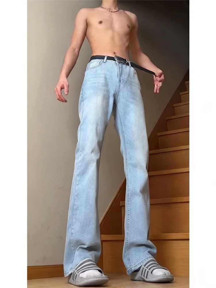 

Waed Blue Men's Retro American Sle High Waist Straight Leg Jeans Bell Bot Lengthening Legs Effect Autumn Winter Denim...