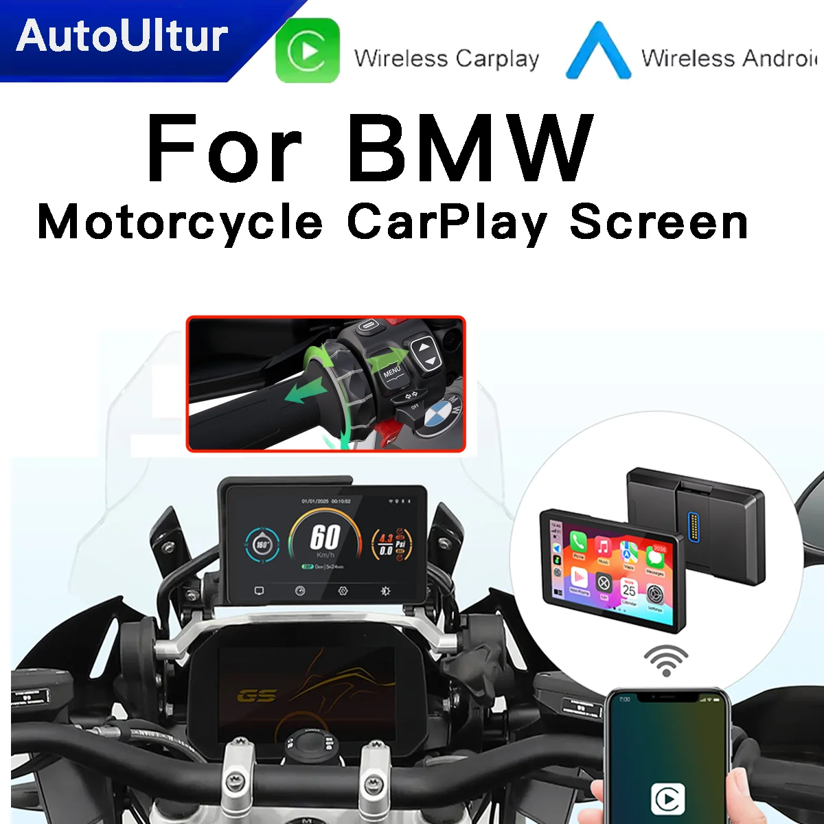 

Carplay with Roller Control For BMW XR M1000 R1200GS R1250GS ADV S1000XR R1300GS Waterproof Motorcycle Android Auto Navigator