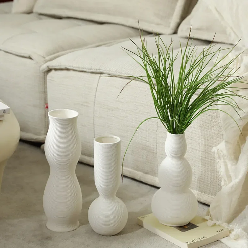 for Nordic Ins Style Plain Embryo Striped White Ceramic Vase Long Simple Home Living Room Flower Arrangement Art Ornament