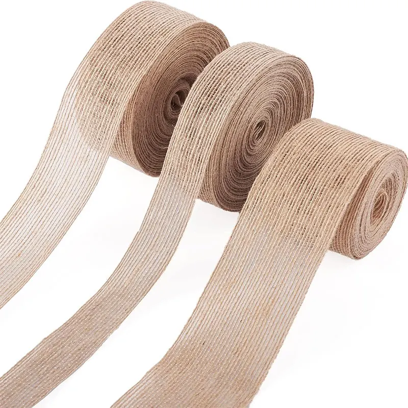 5/10Meters Natural Burlap Ribbons 6-50mm Wide Rustic Jute Ribbon Burlap Fabric Thin Linen Ribbon for Crafts Christmas Gift Wrap
