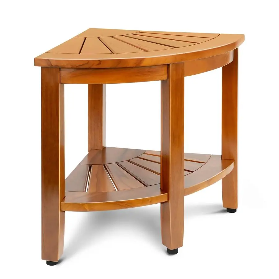 

Premium Teak Corner Shower Bench with Shelf, Solid Teak Shower Stool, Durable Waterproof Wooden Seat for Inside Shower, Teak Woo