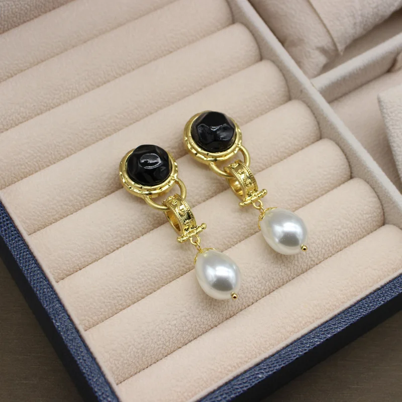 Western Retro Vintage Earrings Vintage Mist Gold Pearl Jelly Glass Earrings Shoulder Sweep Style Vintage Jewelry