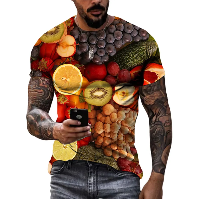 Summer New Creative Fruits and Vegetables Graphic T Shirts Men Casual Funny Personality Hip Hop 3D Printed O-neck Streetwear