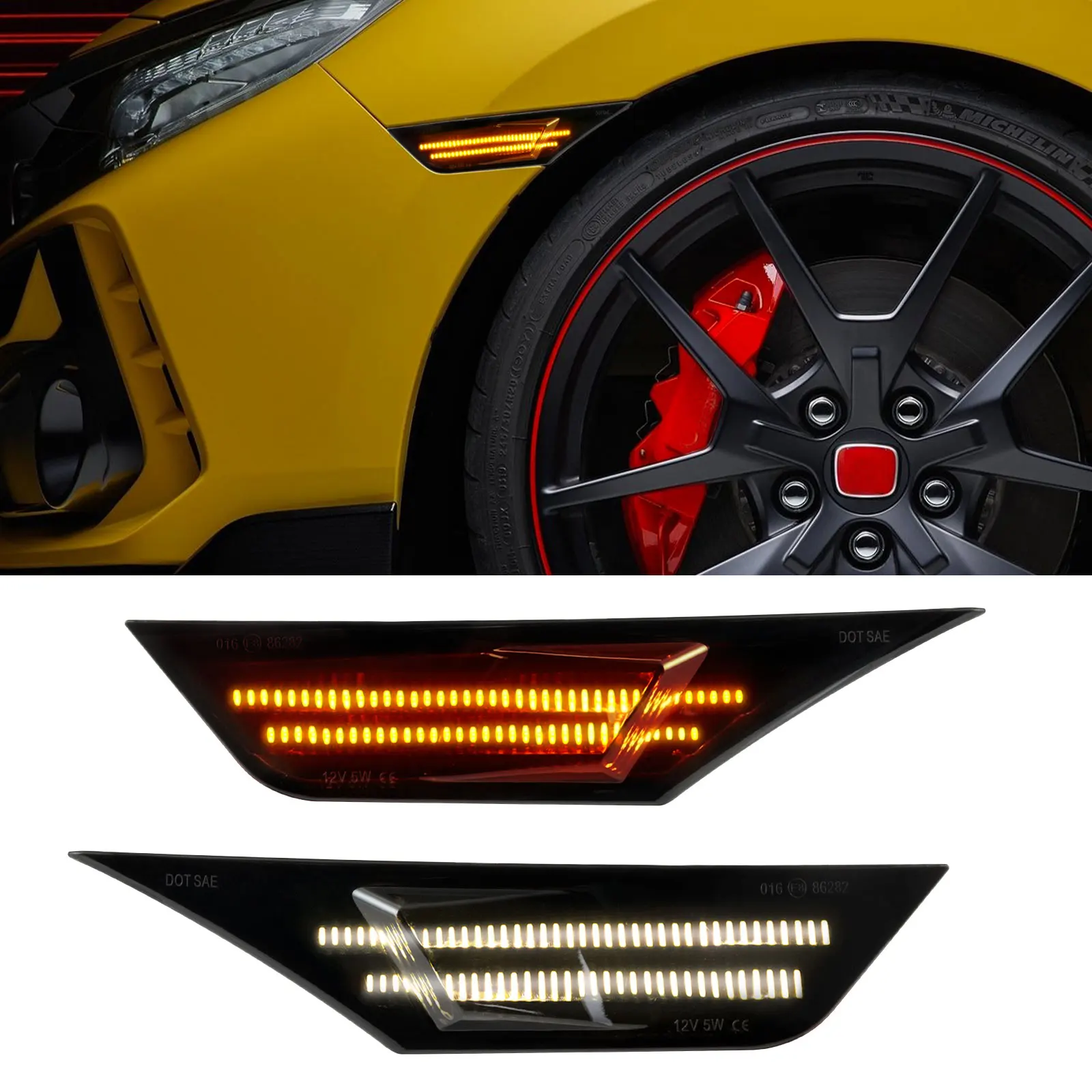 

Car Sidemarker Lamps Dynamic Front Side Marker Light Kit Turn Signal Light for Honda Civic 10Th 2016 2017 2018