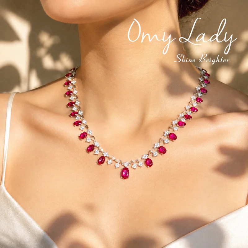 OMY LADY, Shine Brighter,Vintage Luxury Lab Grown Ruby Necklace, Premium Unique Versatile Fine Jewelry