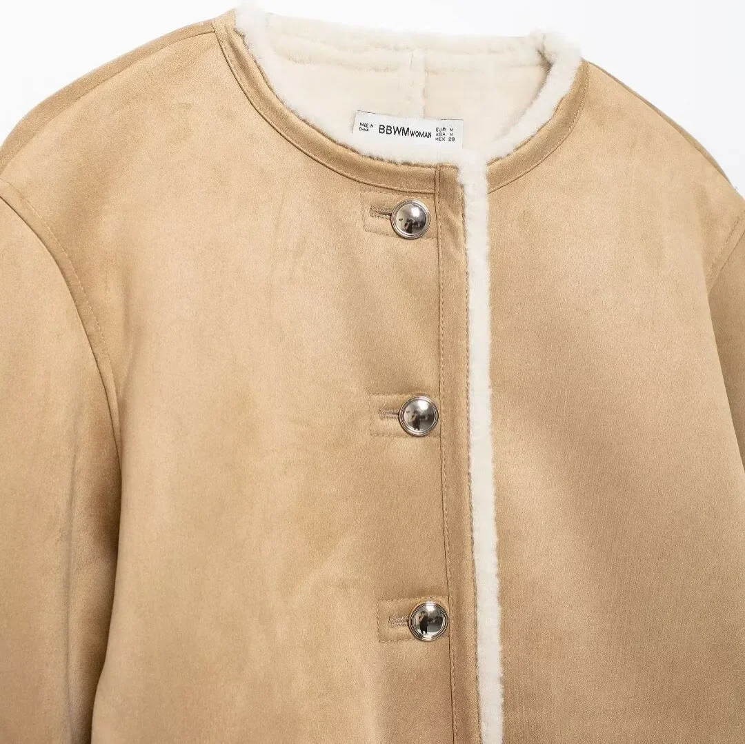 For Women Comfortable Casual Street Style Polyester Fabric Long Sleeve Fashionable Golden Button Double-Sided Jacket Outerwear