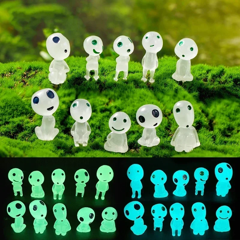 Elfos Kodama que brillan en la oscuridad: minifiguras luminosas para pecera y decoración de jardín en maceta, adornos de paisajes de hadas