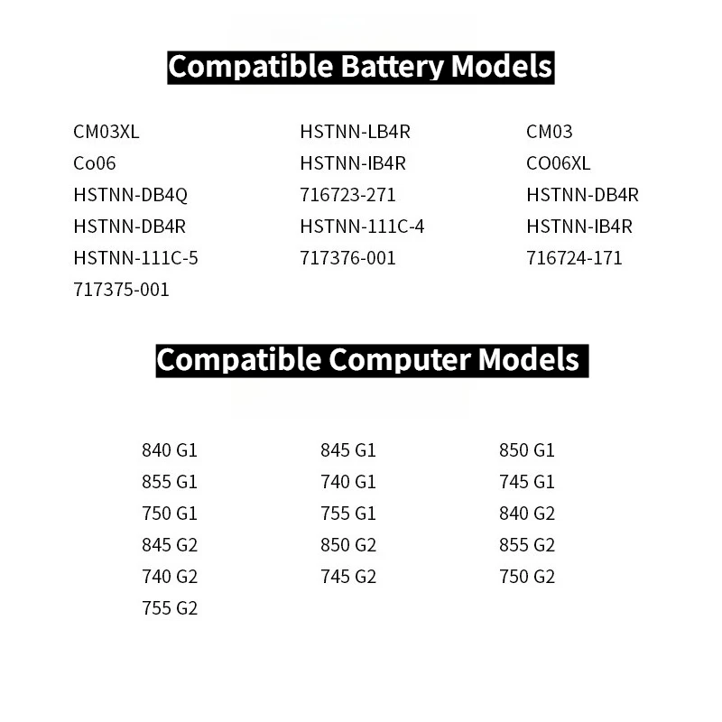 New High Quality CM03XL Laptop Battery 11.1V 4400mAh For HP EliteBook 840 845 850 740 745 750 G1 G2 Series E7U24AA 716724-171