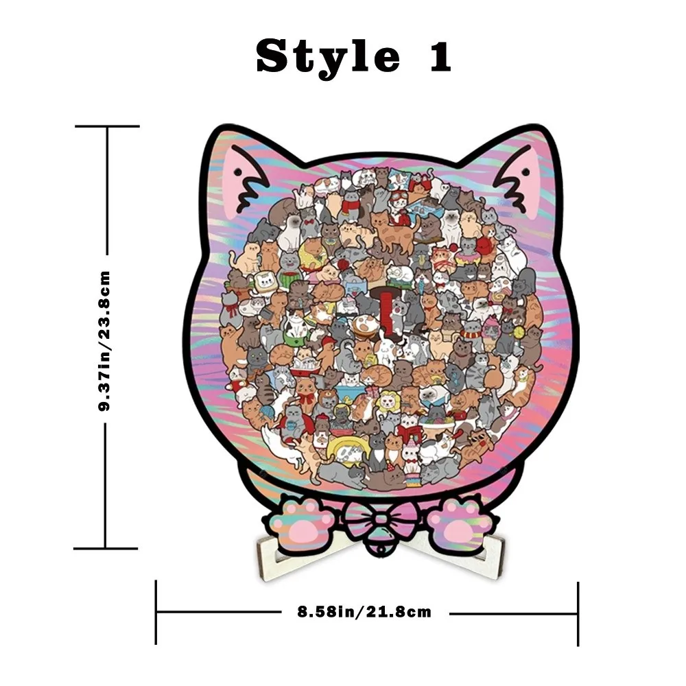 Rompecabezas en forma de gato de color Morandi de 135 piezas con marco de silueta de gato Rompecabezas de madera de gato de color macarrón