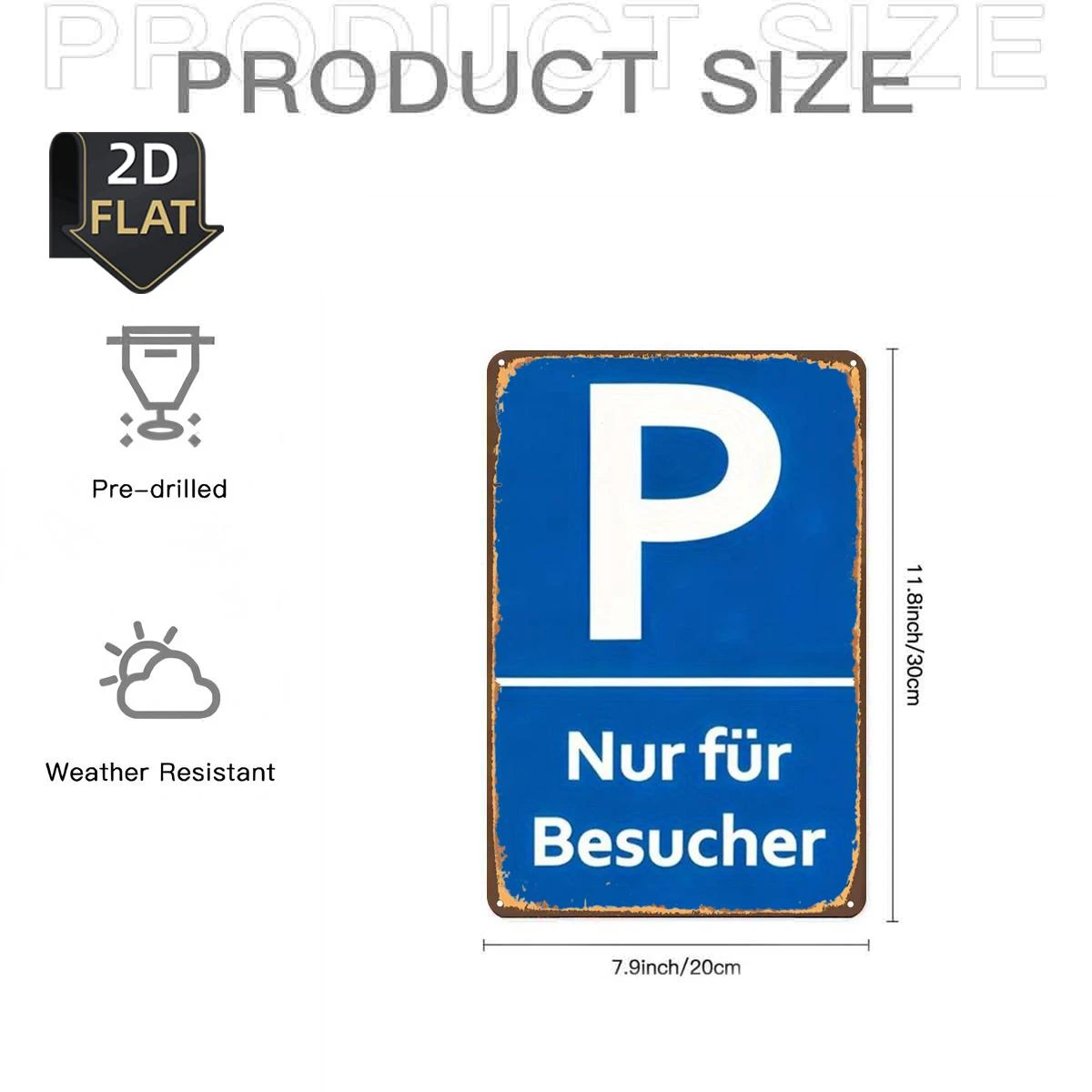 2D Flat 1pc, Parking for Visitors Solely, Metal Tin Sign, Size(8