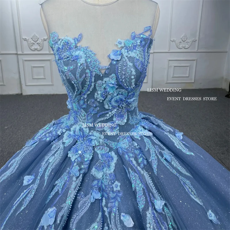 LISM-vestido de lantejoulas Quinceanera, lindo aplique de renda, vestido de baile com espartilho com gola o pescoço, personalizado, 15, 2020