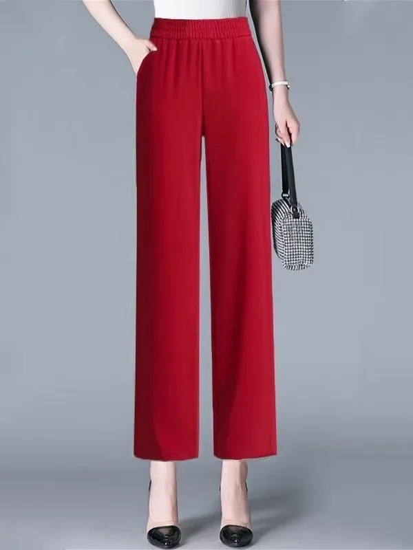 Pantaloni da donna estivi a pieghe in seta di ghiaccio a nove punti Pantaloni sottili a gamba larga casual a vita alta Pantaloni larghi per il tempo libero da mamma Commute Sle