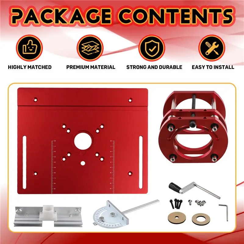 B03C-Woodworking Router Lift Kit Router Table Insert Plate Aluminum For 65Mm Diameter Motors W/ Miter Gauge Guide And Bracket