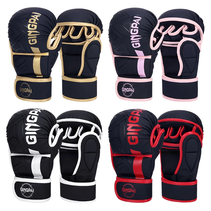 Guantes de boxeo MMA profesionales, bolsa de arena de medio dedo, guantes de entrenamiento de Karate, Muay Thai, Equipo de Boxeo grueso de PU para