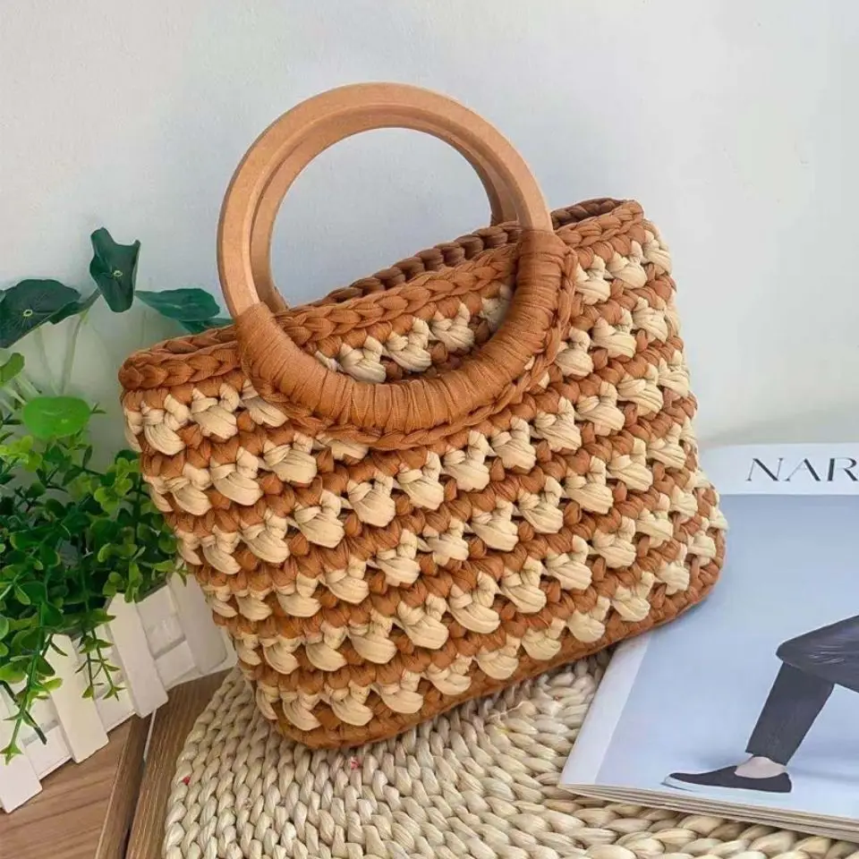 New Women\'s Bag Single Crossbody Bags Cloth Crochet Woven Tote Women Shoulder Bags Ladies Casual Shopping Basket Bags Designer