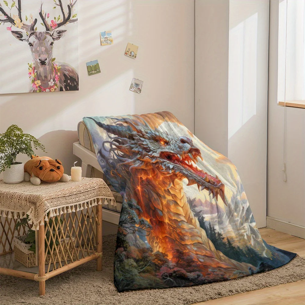 1pc Dragon King Blanket Printed Thin Blanket.Four Season Blankets Suitable for Sofas,beds,living Rooms,travel,soft and Nap Offic