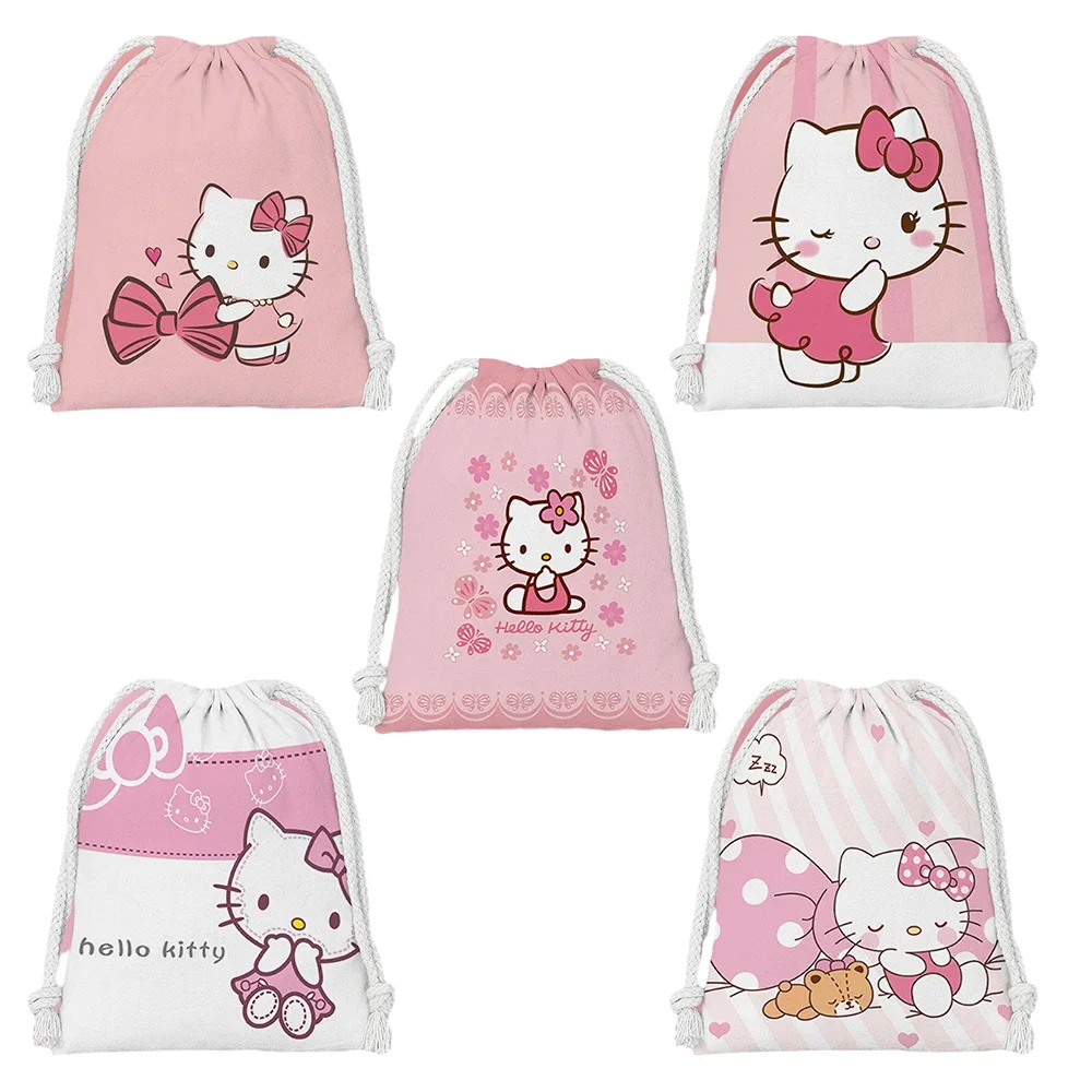 Cartoon Hellos Kittys Bundle Pocket Drawstring Small Cloth Bag Student Clutter Storage Bag Makeup Bags Portable Toiletry Bags