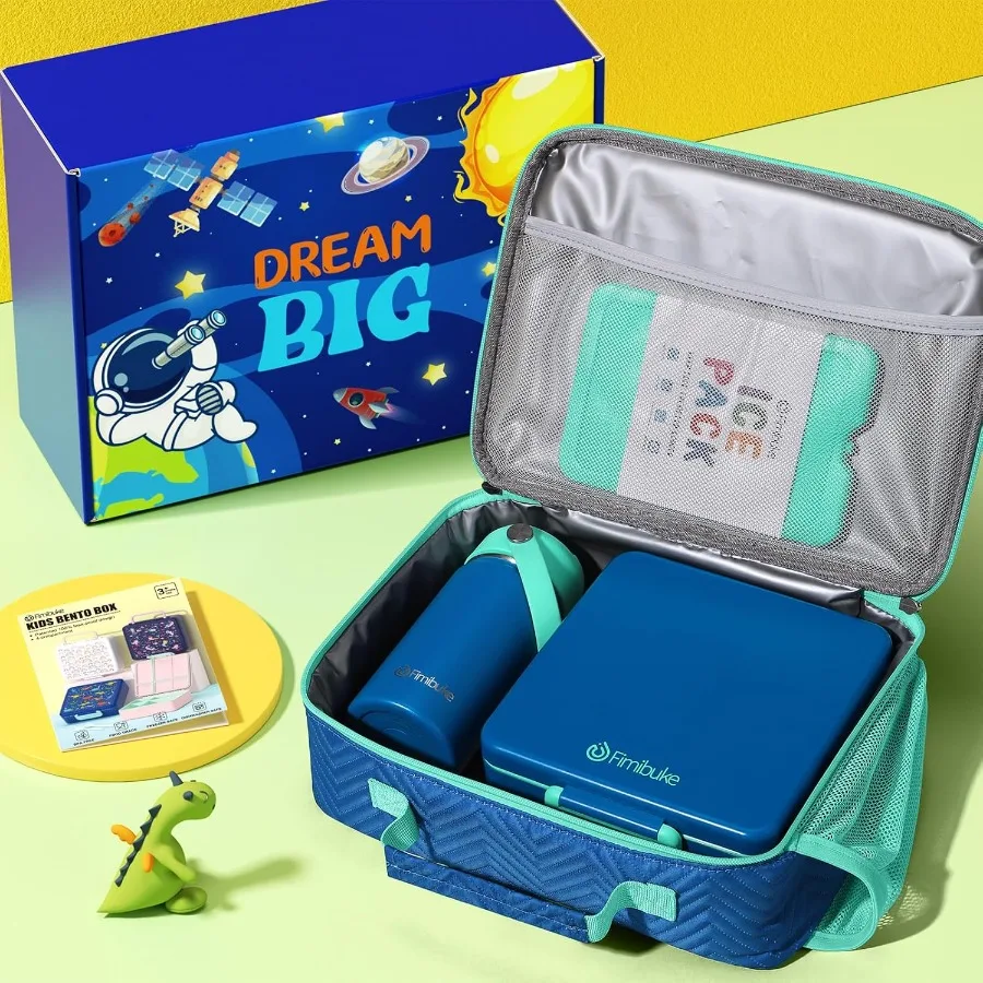 Bento Lunch Box with 4 Compartments Insulated Lunch Bag Stainless Steel Insulated Water Bottle Ice Pack Utensils Set for School