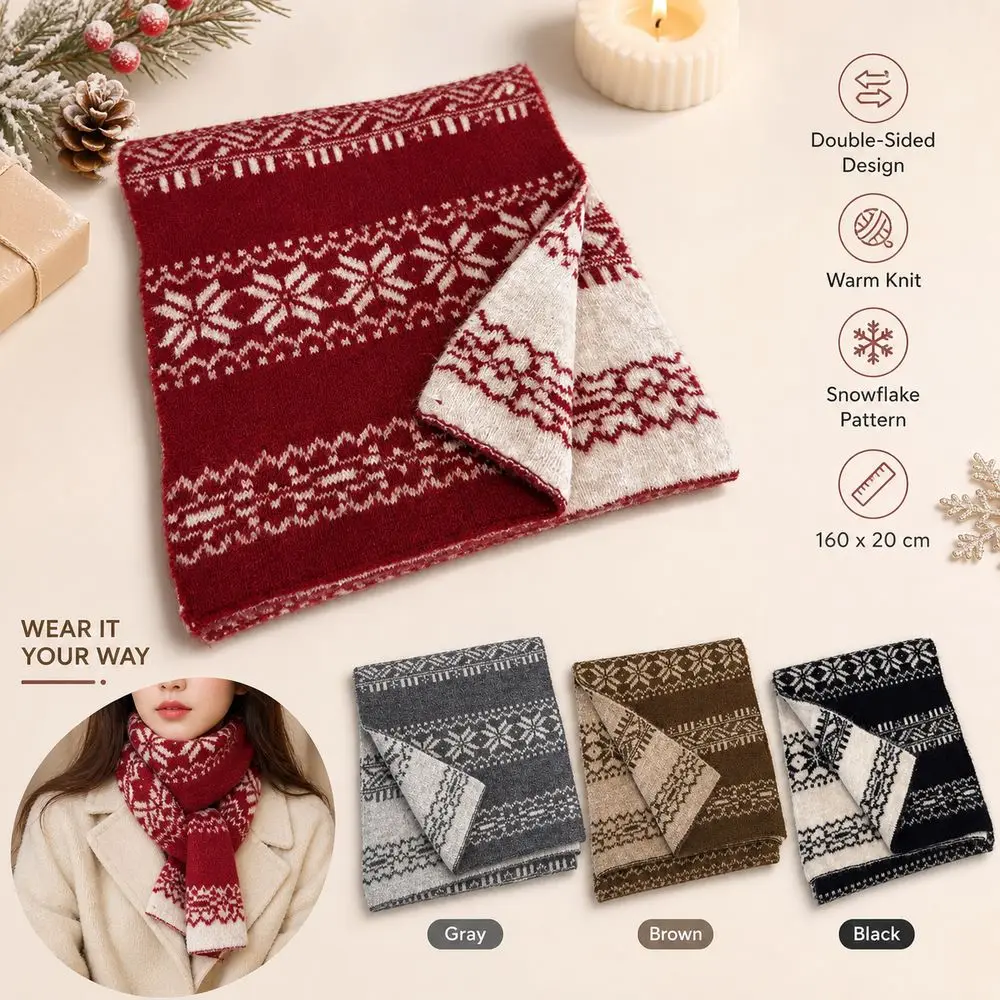Knitted Fabric Christmas Scarf Snowflake Pattern Double-Sided Winter Scarf Korean Style Warm Knitted Scarf Student Accessories