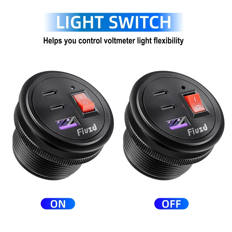 12v automotive usb socket Quick Charge 3.0 Aluminum Socket 12V Motorcycle USB Outlet with LED Voltmeter Button Switch