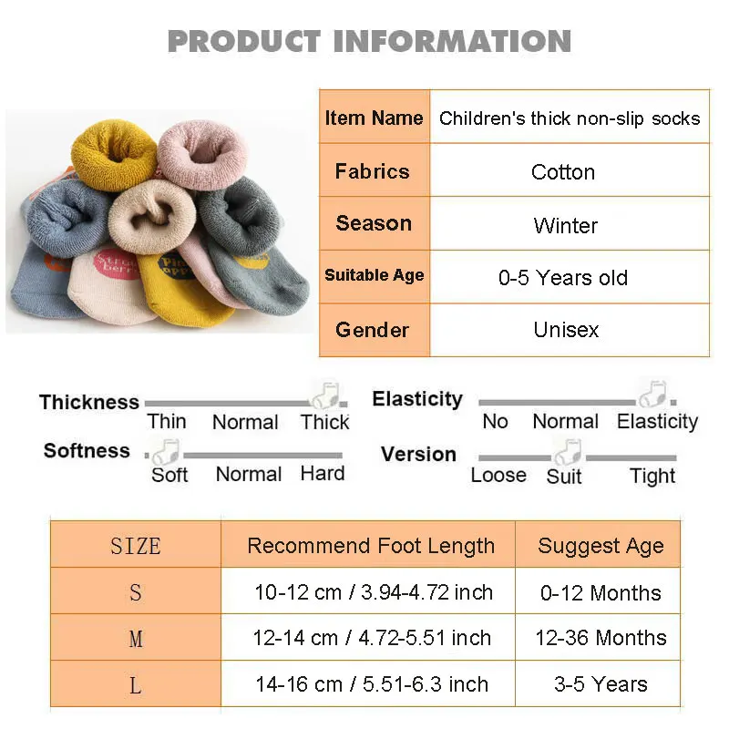 Winter Baby Thermal Non Slip Socks For Girl Boy Children Cotton Sock Newborn Toddler Home Thick Sock Infant Anti-slip Sleep Sock