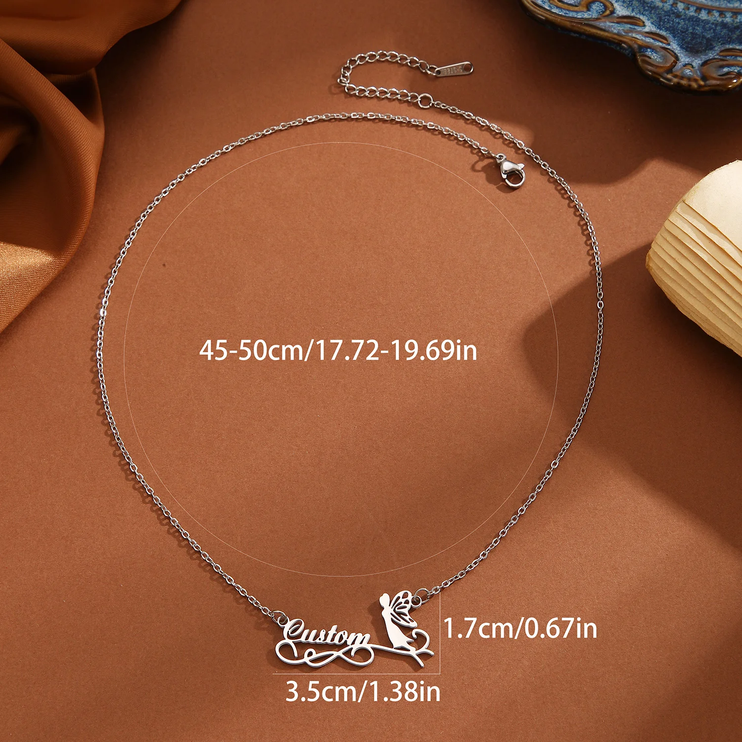 QIAMNI Personalized Fashion Fairy Stainless Steel Custom Name Necklace Angel Infinity Pendant Nameplate Chain Choker Jewelry