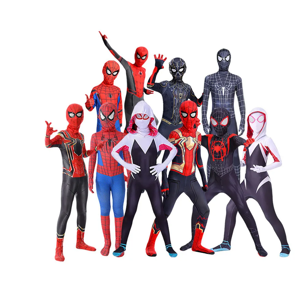Children Spider-Man Series Cosplay Costume 3D Print Lycra Spandex Zentai Suit Superhero Role-Play Jumpsuit for Halloween Party