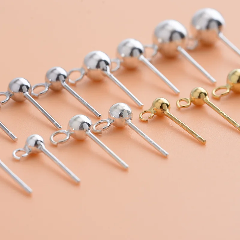 Wholesale 5pairs/pack Real Solid Sterling 925 Silver Ear Ball Pin 3mm 4mm 5mm Pure 925 Silver Ear Pins for jewelry Making