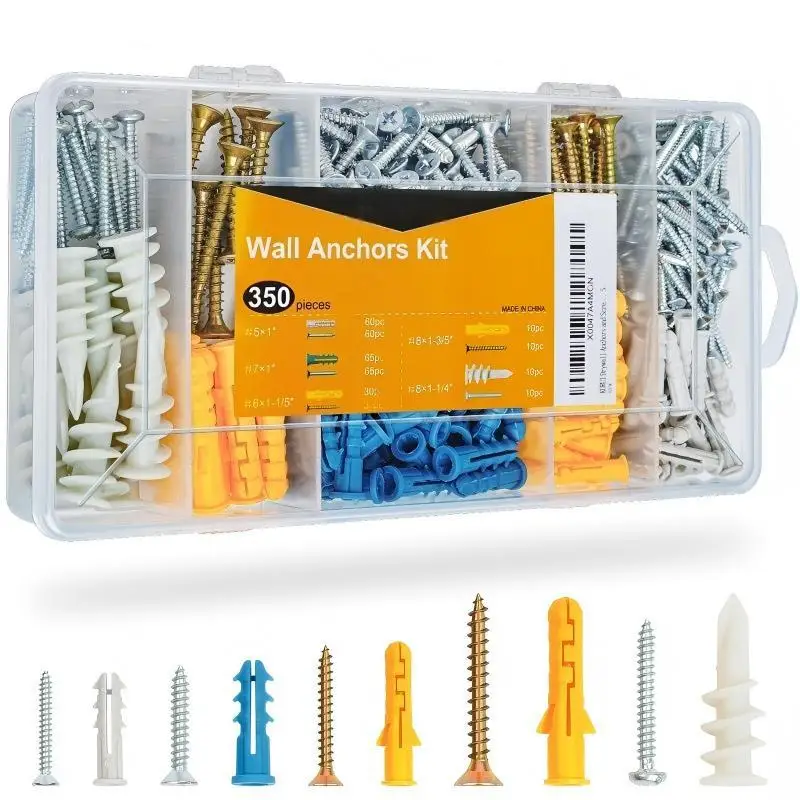 350pcsGypsum board expansion screw set, expansion anchor screw, self-tapping screw, screw box set
