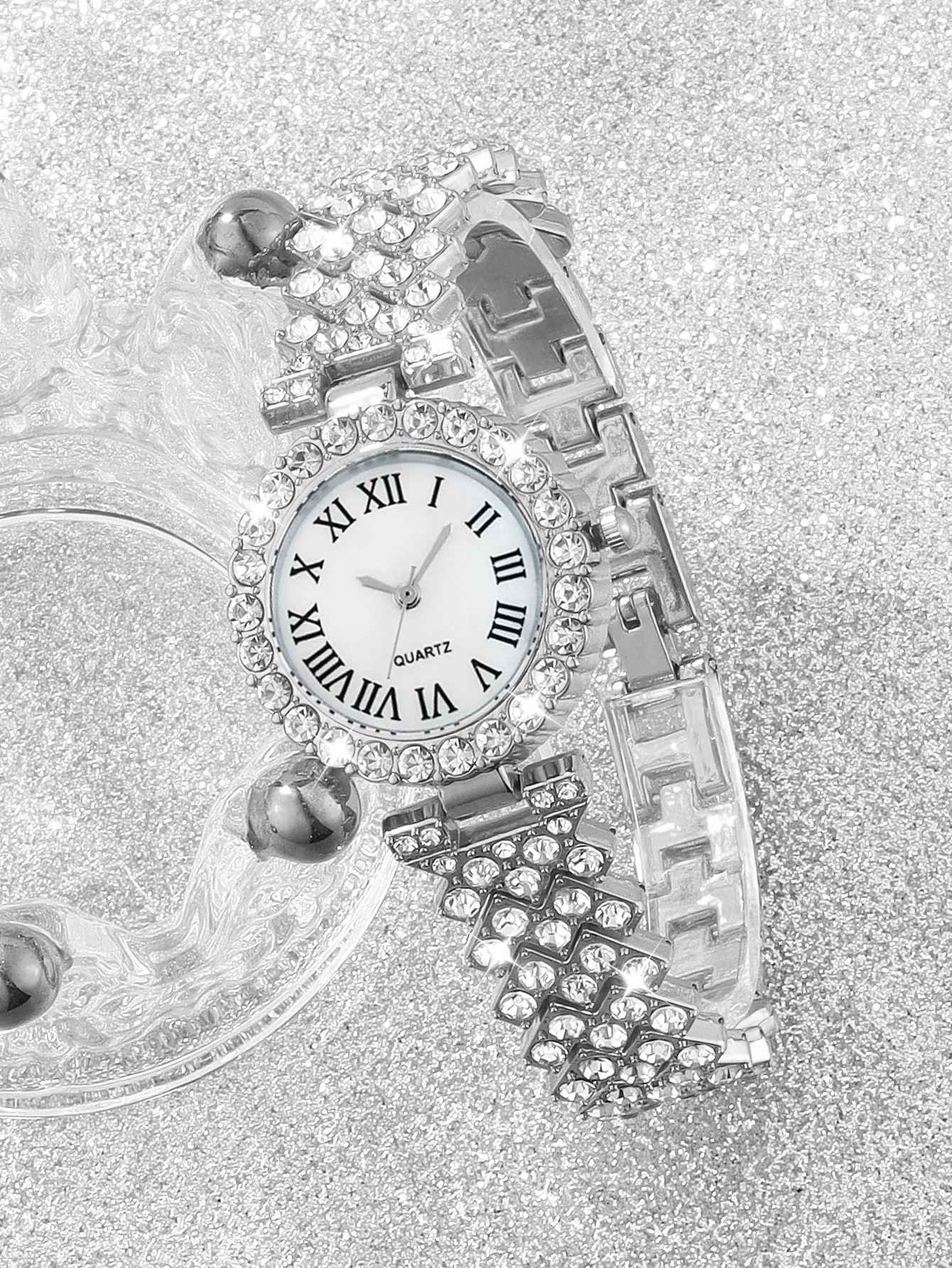 Silver Party Rome Full Diamond women's quartz watch and full diamond necklace set for everyday wear with back-to-school gifts