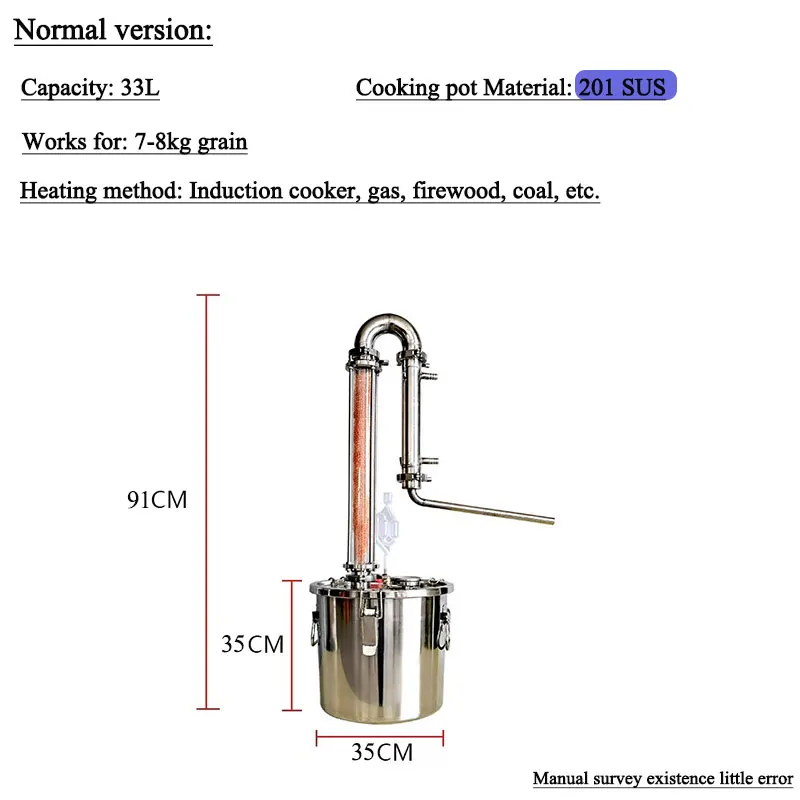 33L Alcohol distiller Liquor Distilling Equipment for Wine Beer Brewing Machine Alcohol at Home Vodka Distilling Column Glass