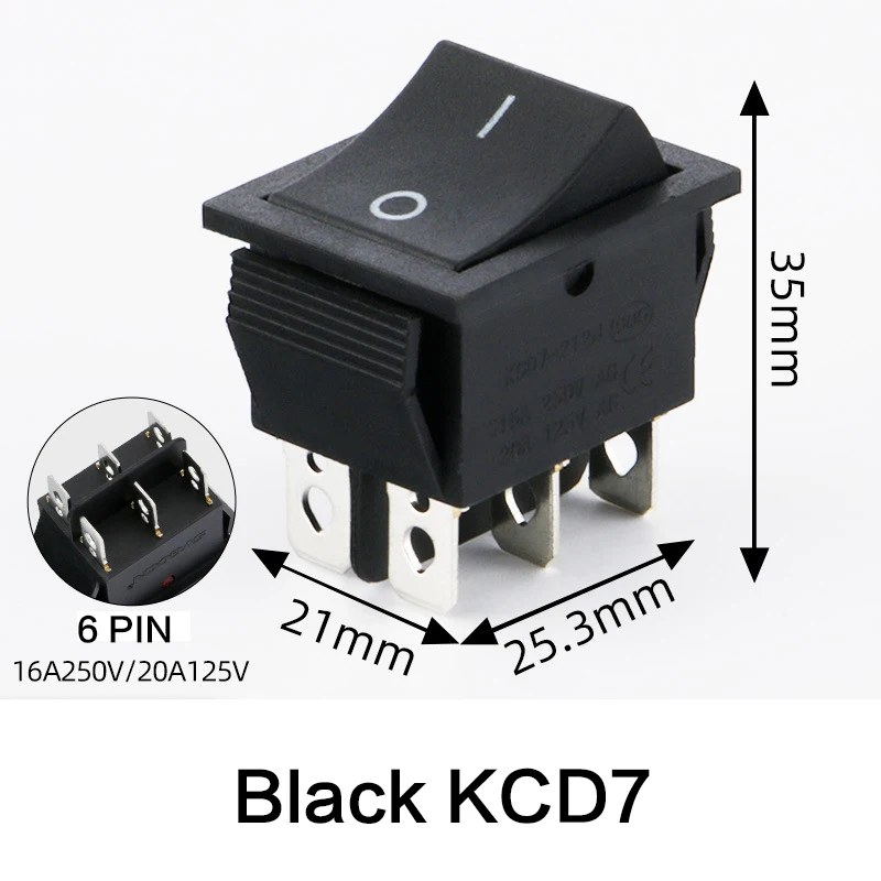 KCD7 16A 250VAC Rocker Switch 20A 125VAC DPST ON OFF Latching 12V 220V Red Green Blue Black Yellow LED Illuminated