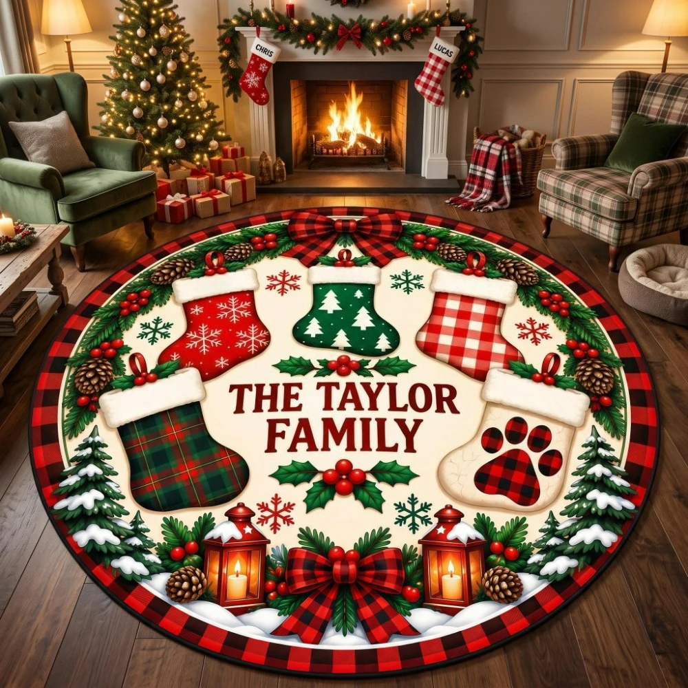 Christmas Nutcracker Santa Claus Round Rug Cartoon Tree Gift Pattern Area Mat Soft Carpet for bedroom living room Home Decor