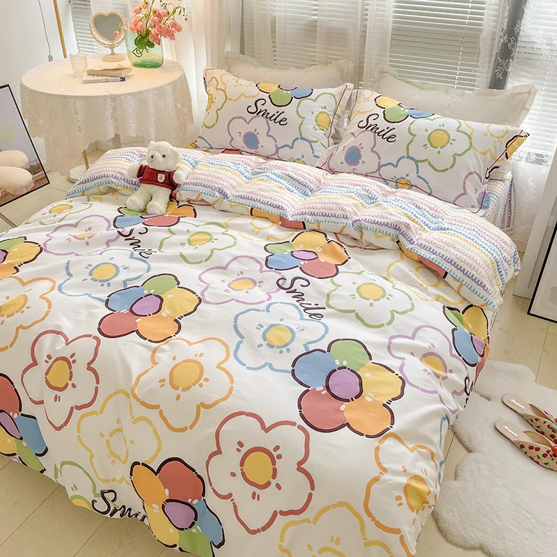 Pastoral Bedding Set with Fitted Sheet Duvet Cover Pillowcase Adult Children Cotton Bed Linen Kids Boys Girls Bedclothes