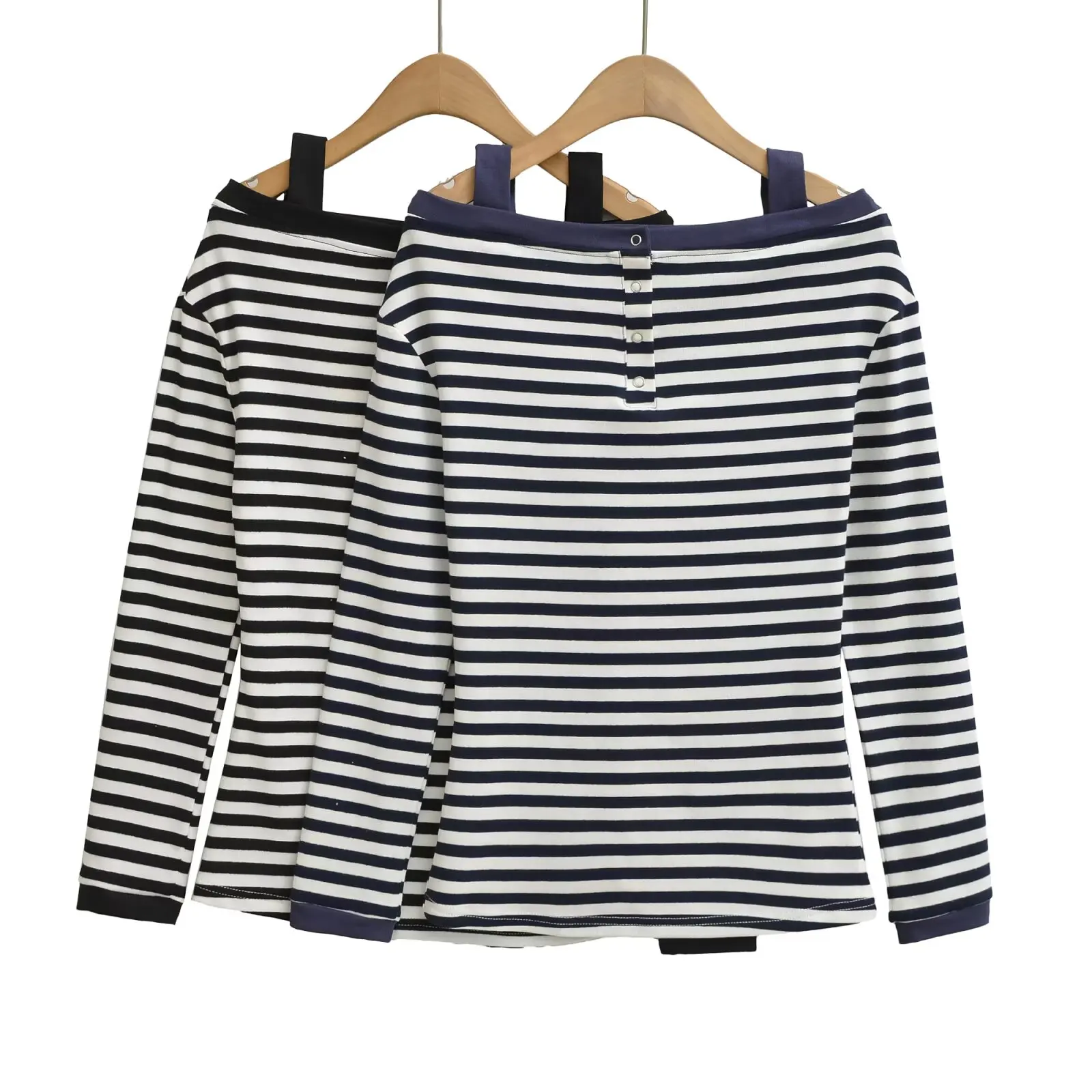 الحلو حار مخطط واحد بكتف واحد طويل Sve تي شيرت المرأة عادية تنوعا التخسيس كسول Sle Ciwalk مزيج القطن