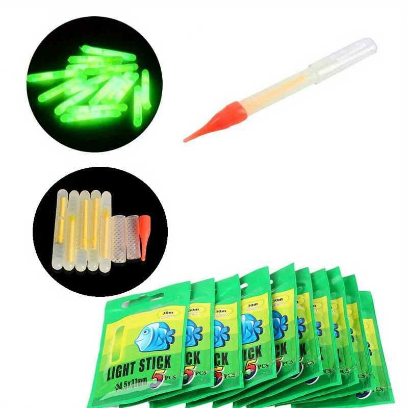 50 peças de bastão de luz fluorescente e bastão noturno para pesca - 4,5x37mm e 3x25mm, azul brilhante e verde