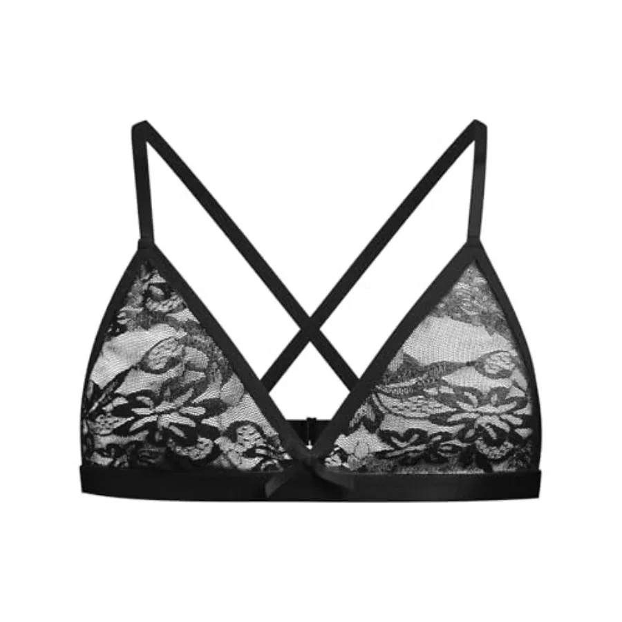 

ABAFIP Men's Sissy Lingerie Bra Floral Lace Bra Top Cross Back See Through Bralette Crossdressing Underwear