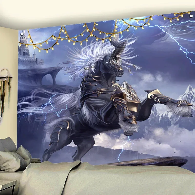 Sacred Unicorn Decorations Tapestry Colorful Pegasus Mural Background Fairy Tales Theme for Bedroom Living Room Dormitory Girls