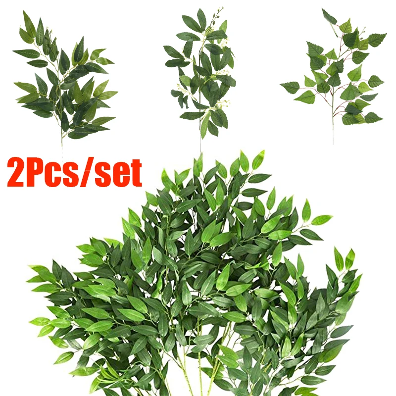 2/1Pcs Artificial Plants Willow Leaves Silk Green Leave Garland Plants Vine Fake Flower DIY Home Party Wedding Decors Supplies