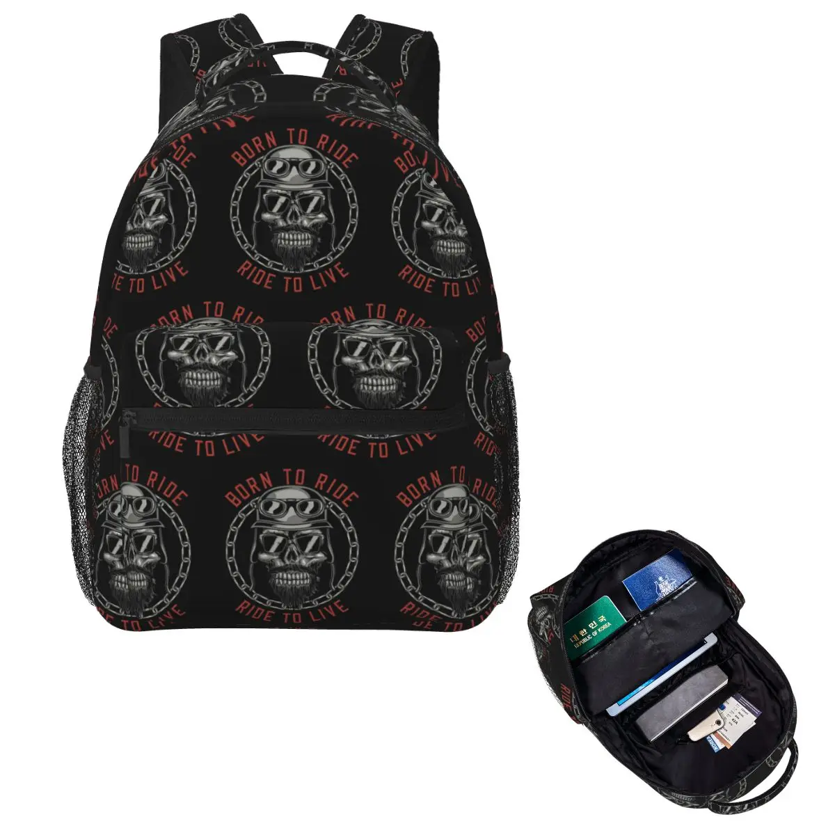

Motorcycle Chopper Bike Club Student Backpack School Bag Hiking Travel Daypack for Boys Girls Fashion Bookbag Shoulder Bags