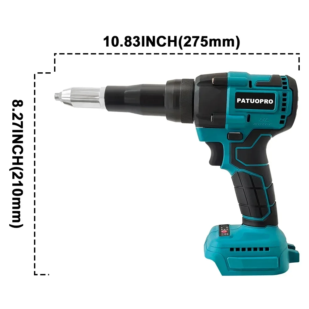 Patuopro pistola de rebite elétrica sem fio, sem escova, 2.4-5.0mm, porca de rebite, broca, ferramentas elétricas domésticas para makita, bateria de 18v (sem bateria)