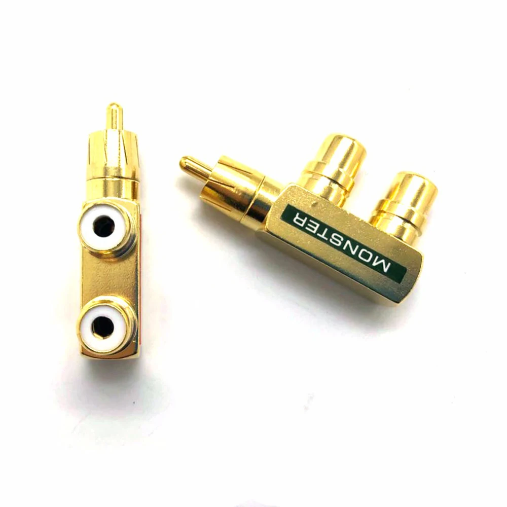 Preffair Adaptador RCA banhado a ouro Plugue divisor de áudio e vídeo RCA 1 macho para 2 fêmeas Conector de áudio RCA