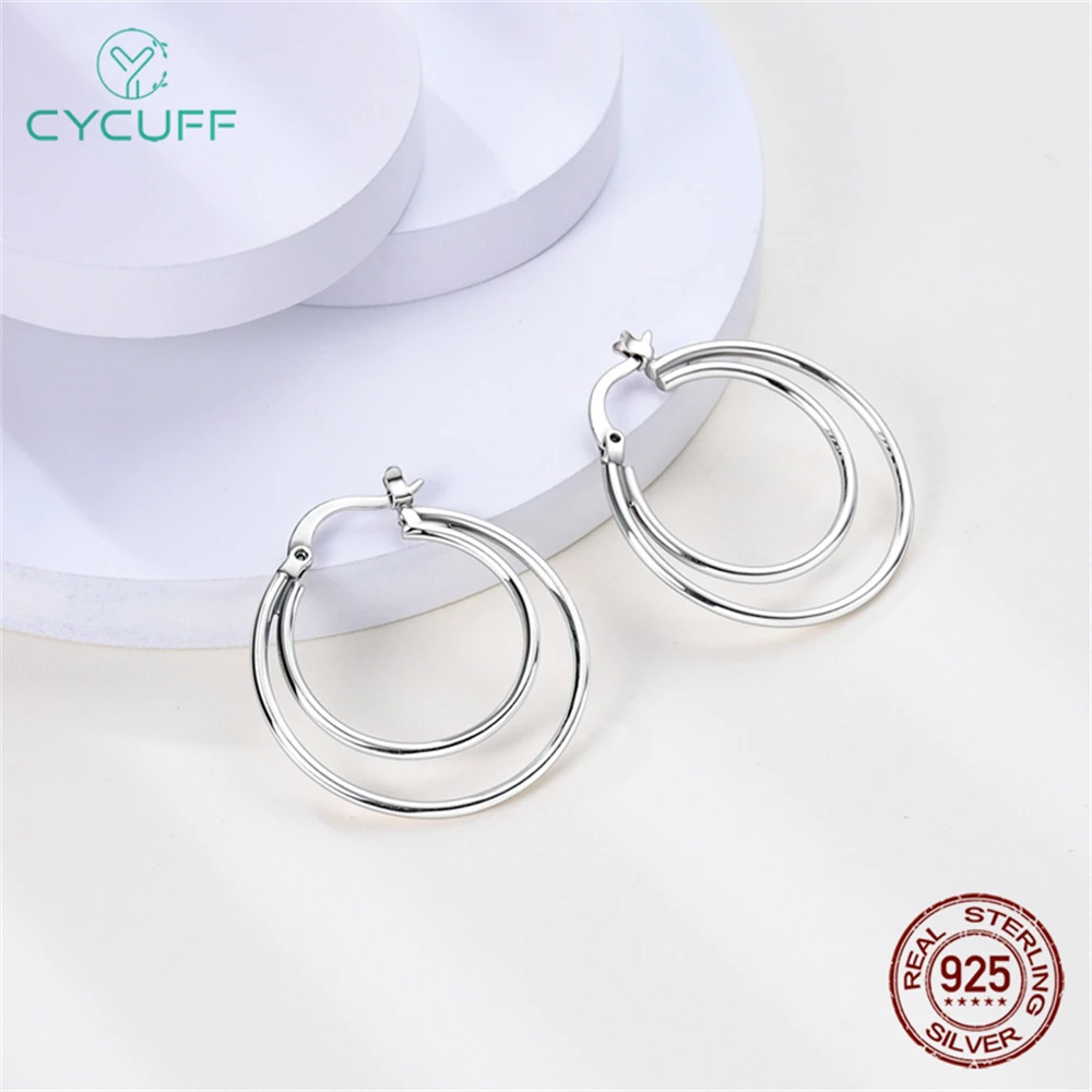 54 Style Large Double Circle Hoop Earrings with Colorful CZ Zircon 925 Sterling Silver Heart Earrings for Lady Gift Fine Jewelry