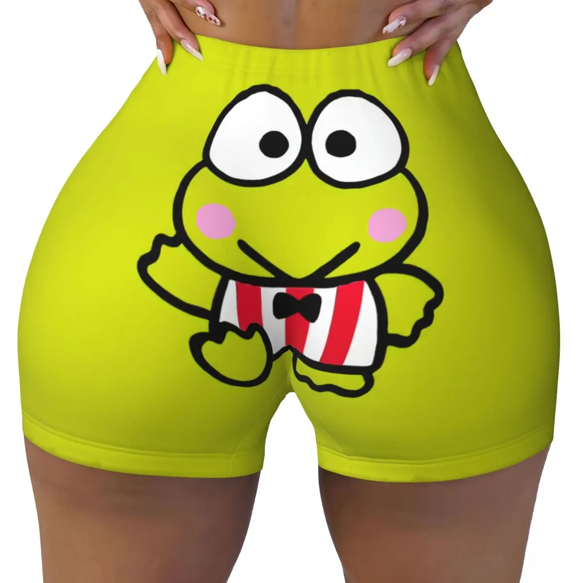 

Индивидуальные байкерские шорты Keroppi с милым мультяшным рисунком для спортзала, волейбола, женские шорты с большой глазкой лягушкой, аниме, шорты для йоги