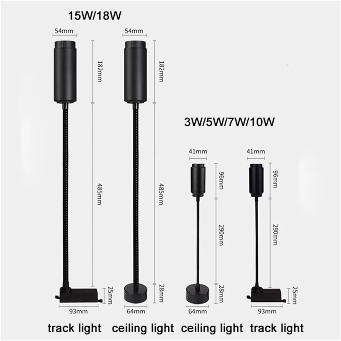 Commercial 30cm or 50cm long arm gooseneck LED track light with beam angle adjust for Store Shop Mall Exhibition Home Lighting