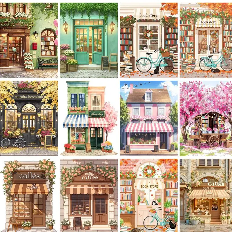 GATYZTORY Coffee House Paint By Numbers Handiwork Art Markers By Numbers Landscape Painting Numbers Art Supplies Drawing Kit
